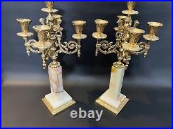 Vintage Pair of Brass/Marble Candelabra Holder, 15 1/2 Tall, 8 Widest