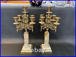 Vintage Pair of Brass/Marble Candelabra Holder, 15 1/2 Tall, 8 Widest