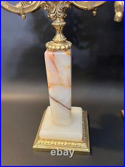 Vintage Pair of Brass/Marble Candelabra Holder, 15 1/2 Tall, 8 Widest