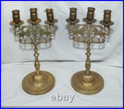 Vintage Pair of Heavy Brass Candlestick Holders mjb