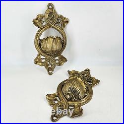 Vintage Pair of Heavy Ornate Art Nouveau style Brass Candle Wall Sconces Holders