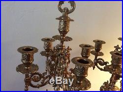 Vintage Pair of Italian Made Ornate Brevettato Brass Candelabras