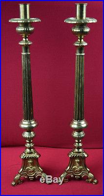 Vintage Pair of Large Brass Candlesticks