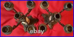 Vintage Pair of Onyx and Brass Candelabras, Holds 5 Candles 12.5 High x 7 wide