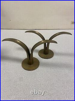 Vintage Pair of Patinated Brass'Lily' Candleholders by Ibe-Konst, Ystad, Sweden