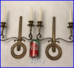 Vintage Pair of Pure Brass Wall Sconces, Candle holders 2arms 13H x10W