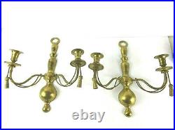 Vintage Pair or Ornate Brass Double Candle Holder Sconces Wall Hanging India