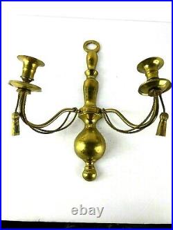 Vintage Pair or Ornate Brass Double Candle Holder Sconces Wall Hanging India