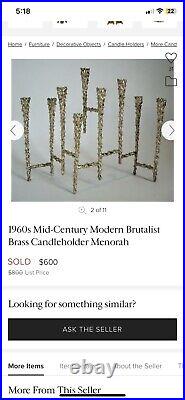 Vintage Paul Evans Style Bronze Sculptural Brutalist Menorah Candle Candelabra