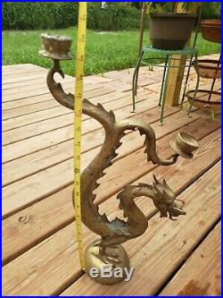 Vintage RARE 20 Large Brass Chinese Dragon Candle Stick Holders Candelabra