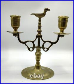 Vintage RARE Pair Solid Brass Bird Candleabras Dbl Arm Taper Candle Holders