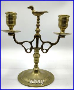 Vintage RARE Pair Solid Brass Bird Candleabras Dbl Arm Taper Candle Holders