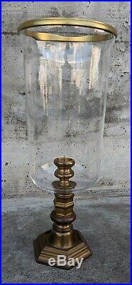 Vintage Ralph Lauren Brass Crystal Glass Hurricane Candle Holder Medium