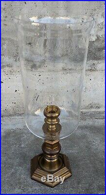 Vintage Ralph Lauren Brass Crystal Glass Hurricane Candle Holder Medium