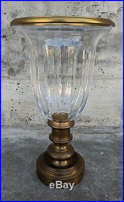 Vintage Ralph Lauren Brass Crystal Glass Hurricane Candle Holder Short