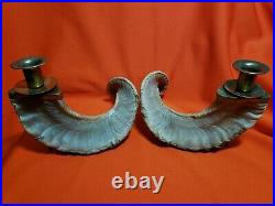 Vintage Ram Horns Brass Candlestick Holders