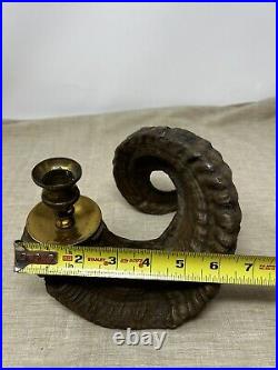 Vintage Ram's Horn Candle Stick Brass Holder Self Standing