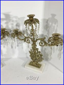 Vintage Rare Elegant Set Of Two Ornate Brass Candelabra 3 Candles Each 6 Total