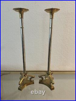 Vintage Regency Baroque Maitland Smith Brass & Chrome Candle Holders