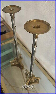 Vintage Regency Baroque Maitland Smith Brass & Chrome Candle Holders