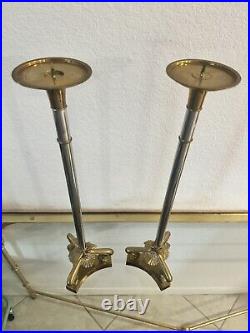 Vintage Regency Baroque Maitland Smith Brass & Chrome Candle Holders