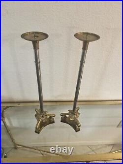 Vintage Regency Baroque Maitland Smith Brass & Chrome Candle Holders