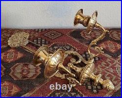 Vintage Regency Brass Victorian Double Arm Wall Sconces Candleholders Pair 16