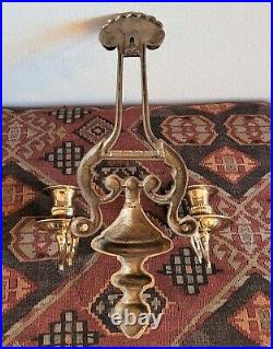Vintage Regency Brass Victorian Double Arm Wall Sconces Candleholders Pair 16