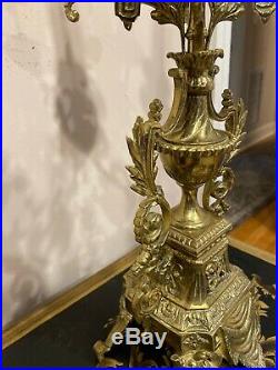 Vintage Rococo Ornate Brass Candelabra 5 Candlesticks, 16 1/2 Tall, 8 Widest