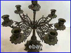 Vintage Rococo Style Brass Candelabra Large & Heavy withEight Arms, 18 1/2 Tall