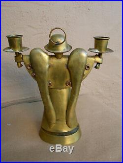 Vintage SALVADOR TERAN Mexican Brass Copper ANGEL CANDLE HOLDER Taxco