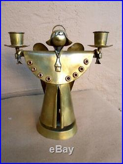 Vintage SALVADOR TERAN Mexican Brass Copper ANGEL CANDLE HOLDER Taxco