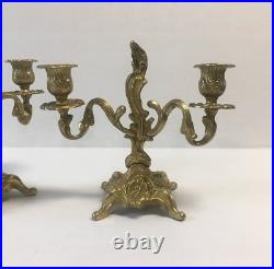Vintage Set 2 Brevettato Italian Brass Double Candelabra Candle holders Baroque