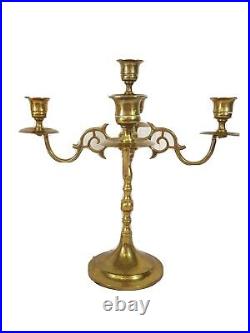 Vintage Set (2) Ornate Brass 4 Arm Candelabra Candle Holder 5 Candle 11.25 Tall