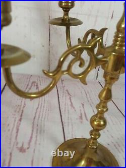 Vintage Set (2) Ornate Brass 4 Arm Candelabra Candle Holder 5 Candle 11.25 Tall