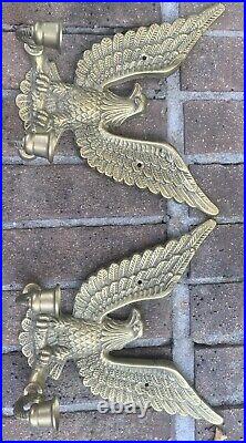 Vintage Set Brass Eagle Wall Sconce Double Arm Candle Holder Patriotic USA Wing