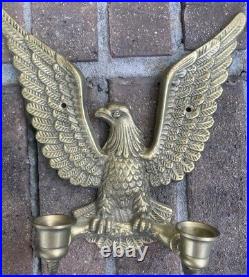 Vintage Set Brass Eagle Wall Sconce Double Arm Candle Holder Patriotic USA Wing