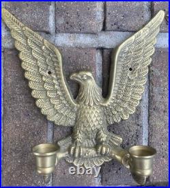 Vintage Set Brass Eagle Wall Sconce Double Arm Candle Holder Patriotic USA Wing