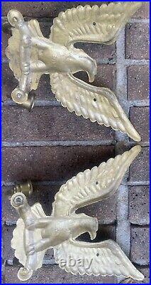 Vintage Set Brass Eagle Wall Sconce Double Arm Candle Holder Patriotic USA Wing