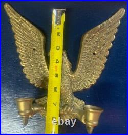 Vintage Set Brass Eagle Wall Sconce Double Arm Candle Holder Patriotic USA Wing