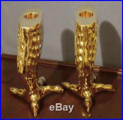 Vintage Set of Two Brass Victorian Eagle Claw Candle Holders, Must See