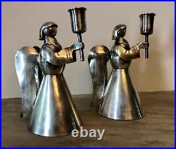 Vintage Signed Los Castillo Mexican Silver Plate Angel Candle Holders