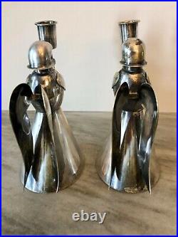 Vintage Signed Los Castillo Mexican Silver Plate Angel Candle Holders