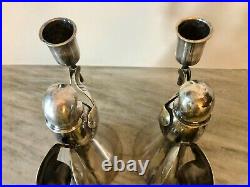 Vintage Signed Los Castillo Mexican Silver Plate Angel Candle Holders