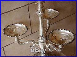 Vintage Silver Tone Brass Ornate 3 Arm Candle Holder withBowl 29 5/8Tall 14 Lbs