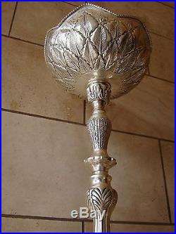 Vintage Silver Tone Brass Ornate 3 Arm Candle Holder withBowl 29 5/8Tall 14 Lbs