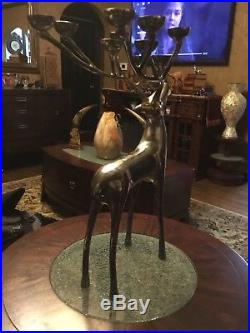 Vintage Silver-plated Heavy Brass Reindeer 10-cup Deer Antler Candle Holder