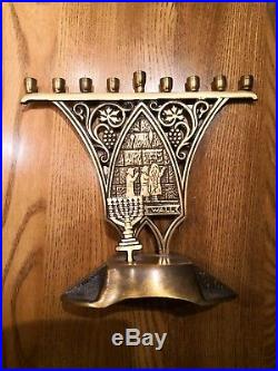 Vintage Small Brass 9 Candle Holder Chanukiyyah Menorah Jewish Hebrew