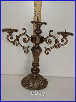 Vintage Solid Brass 3 Candle Candelabra Candle Holder 12 Tall x 13 Wide