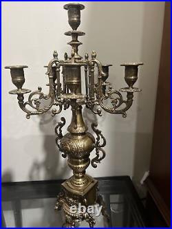 Vintage Solid Brass 5 Arm Candelabra Candle Holder 24.5 Inches